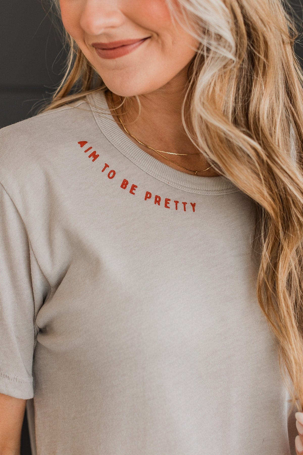 "Aim To Be Pretty" Graphic Tee- Light Taupe