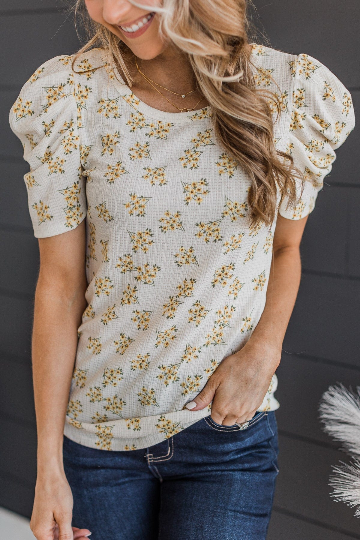 Give Your All Puff Sleeve Top- Off-White & Yellow