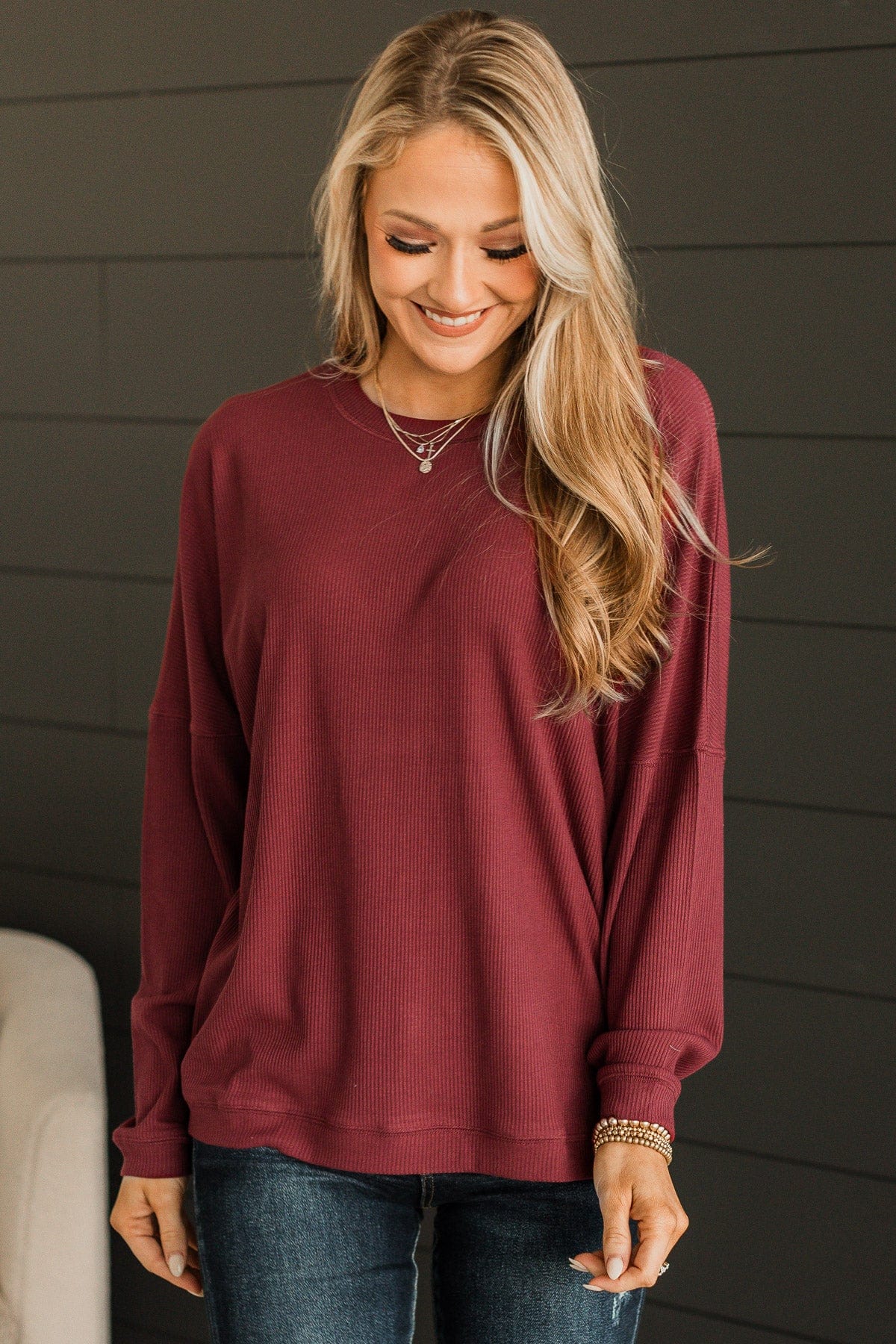 Express It All Knit Pullover Top- Burgundy