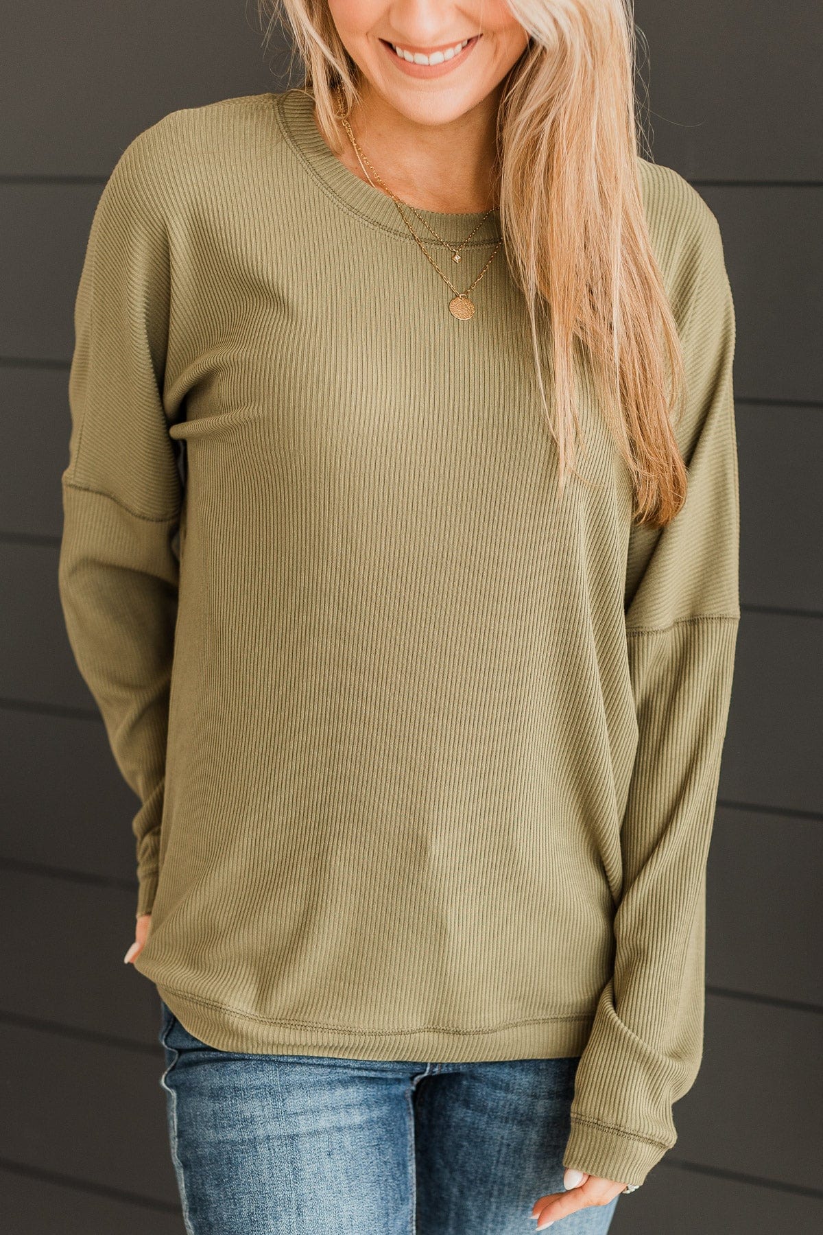 Express It All Knit Pullover Top- Olive