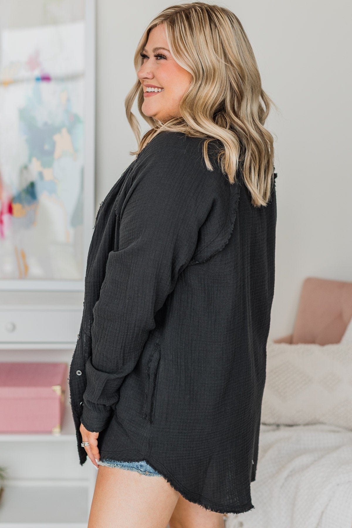 All Around Amazed Button Top- Black