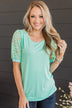 Much Obliged Puff Sleeve Top- Mint Blue
