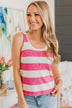 Sweet Optimism Striped Tank Top- Ivory & Hot Pink