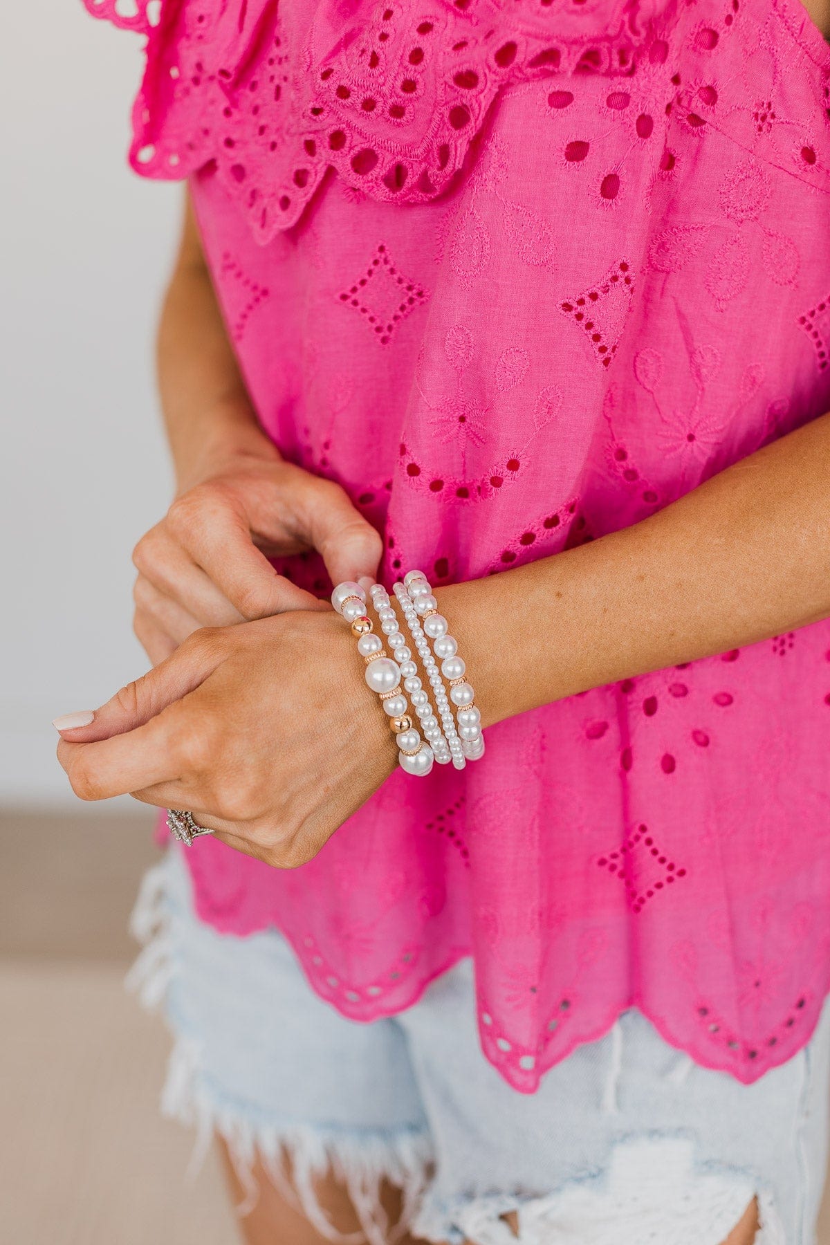 Grand Gesture Stackable Bracelet Set- Pearl & Gold