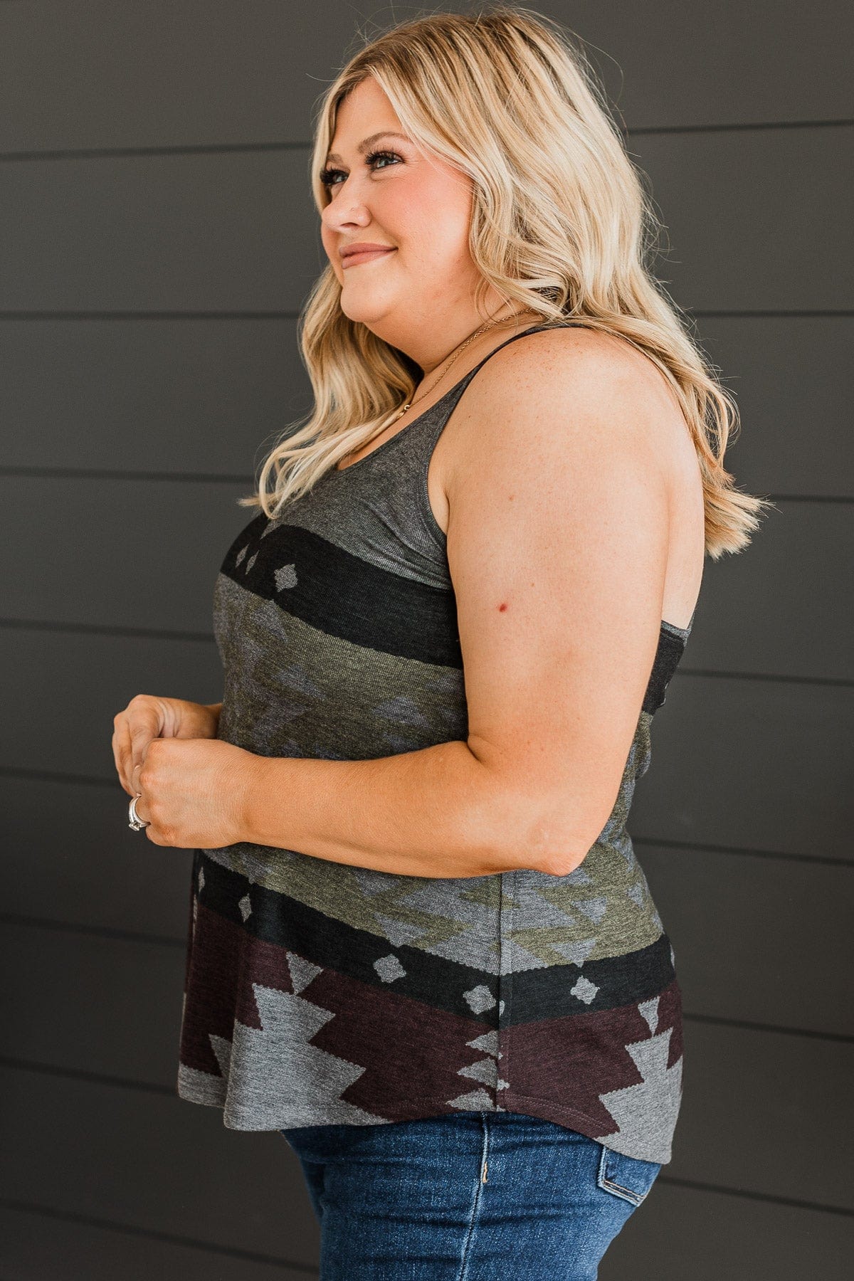Not Over You Aztec Tank Top- Charcoal