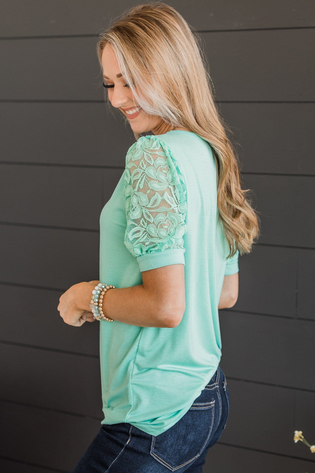 Much Obliged Puff Sleeve Top- Mint Blue