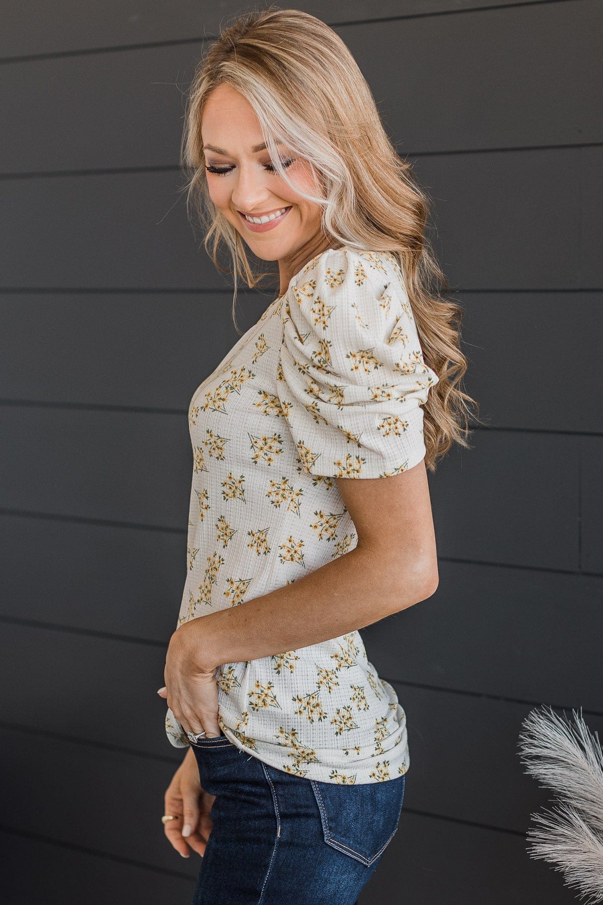 Give Your All Puff Sleeve Top- Off-White & Yellow