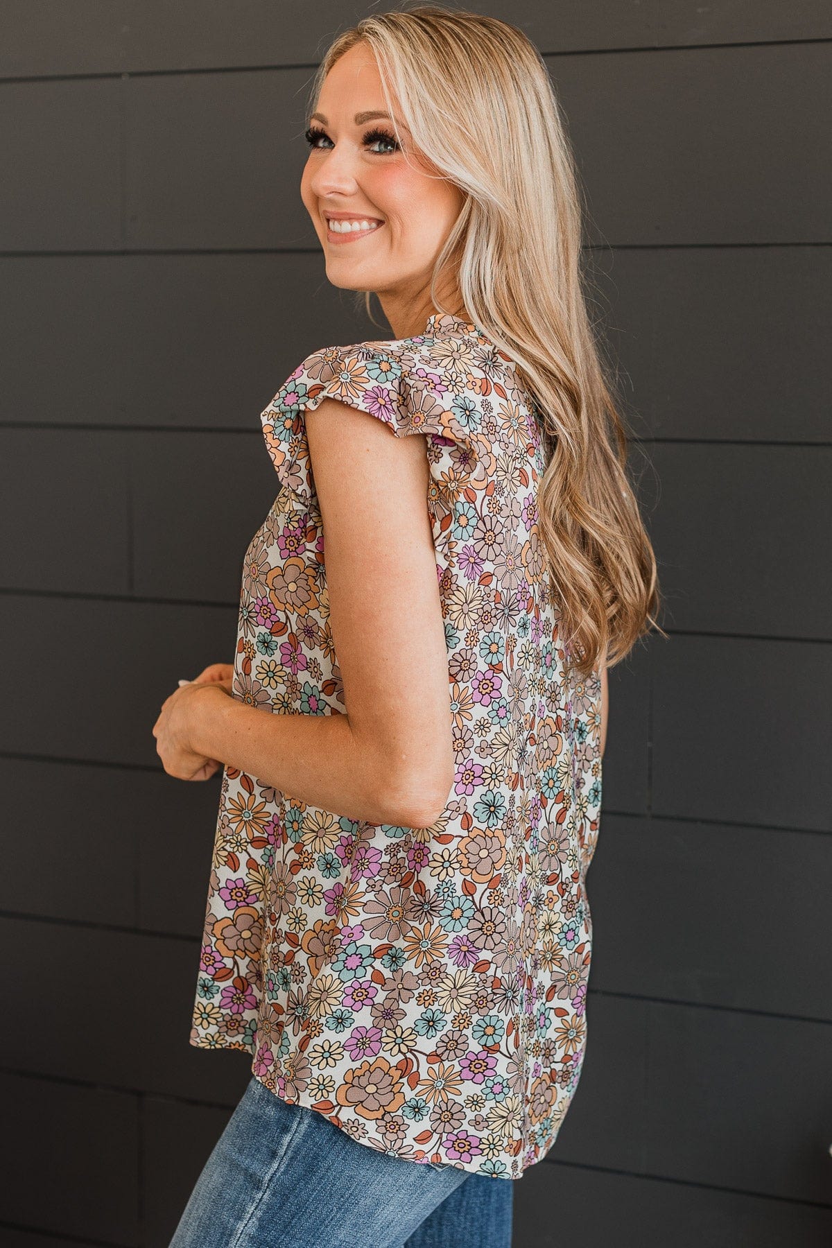 Blissfully Sweet Floral Top- Taupe