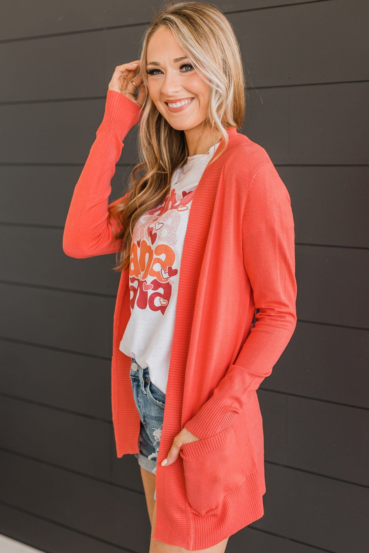 As Easy As Can Be Cardigan- Coral
