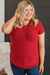Every Effort Ribbed Knit Button Top- Red