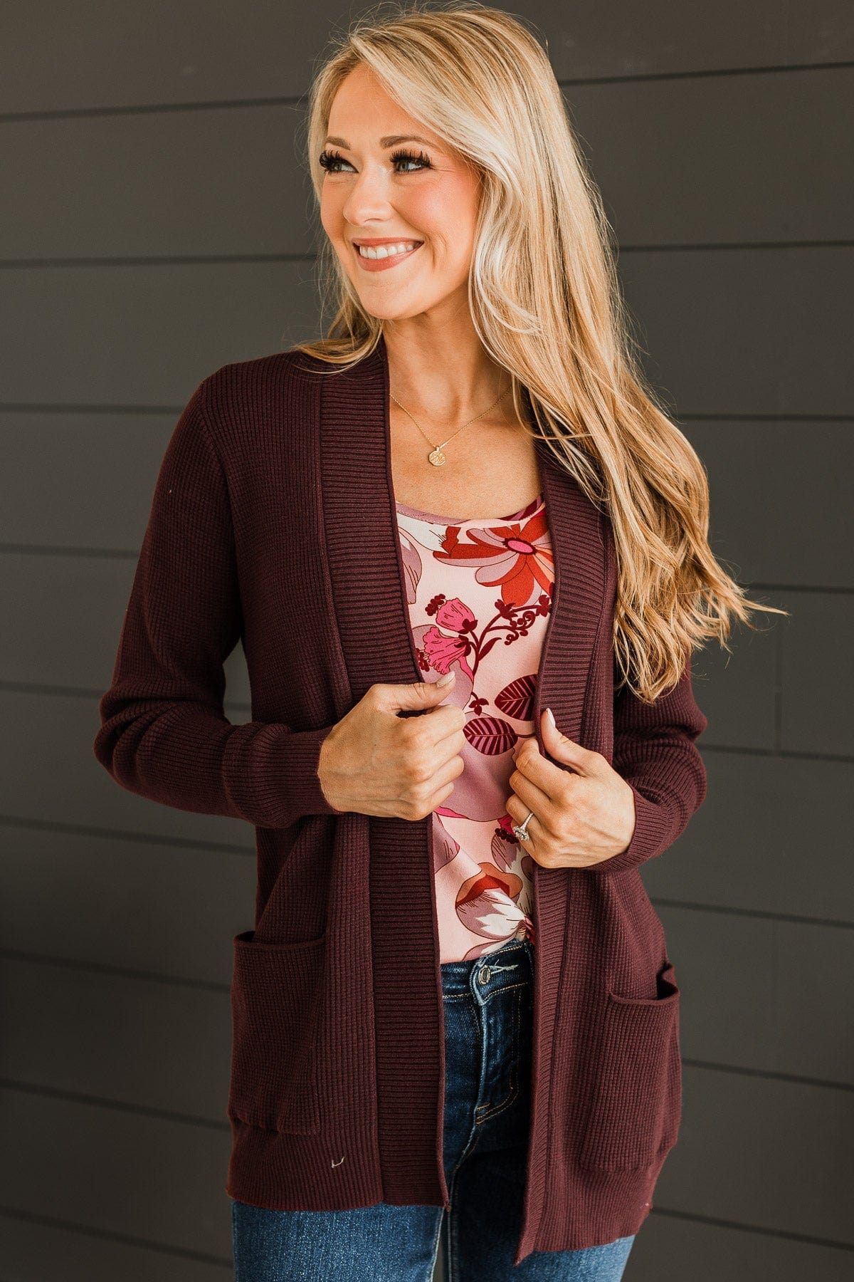 Walking On Clouds Knit Cardigan- Burgundy