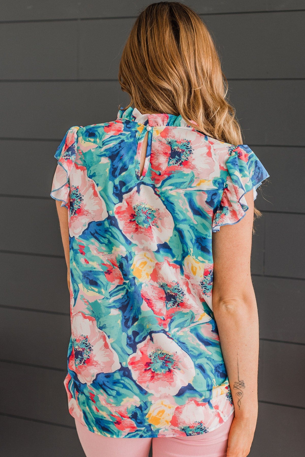 Always Endearing Ruffle Top- Pink & Mint