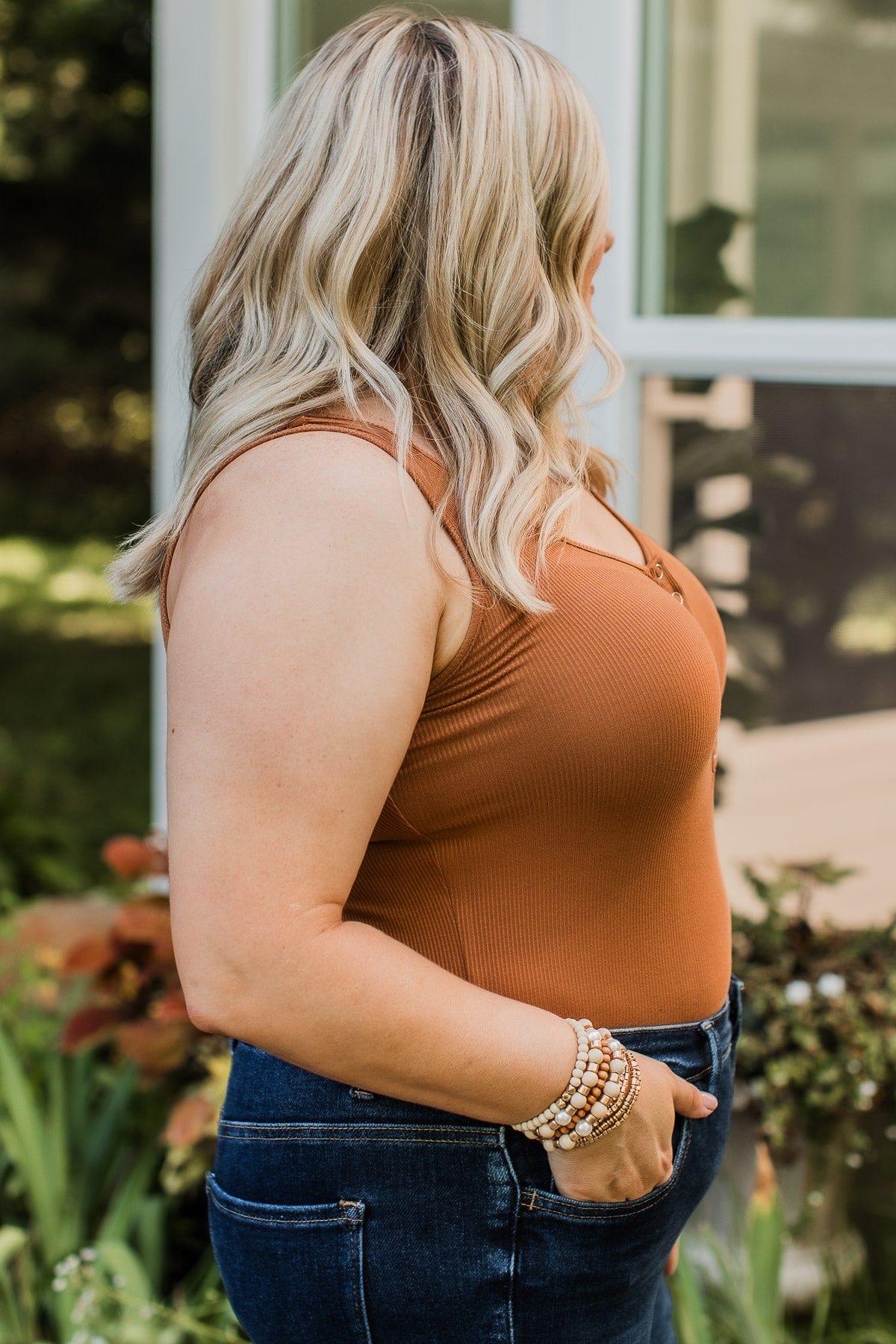 Sense Of Style Ribbed Bodysuit- Camel