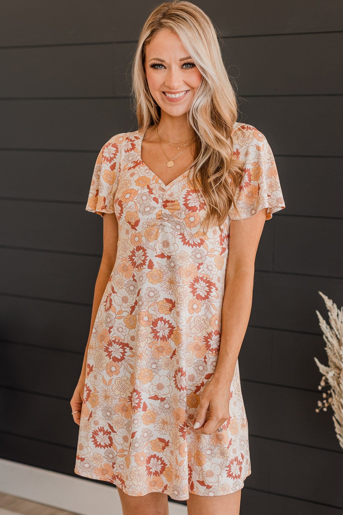 Everyday Delights Floral Dress- Cream & Mustard – The Pulse Boutique image.