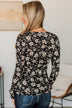 All Together Now Floral Henley Top- Black