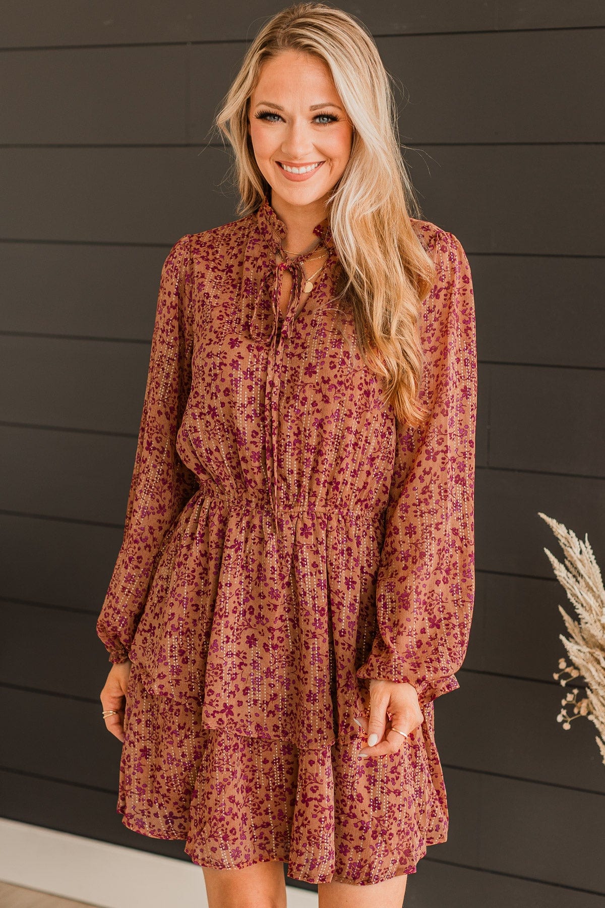 Exquisite Evenings Floral Dress- Dark Peach