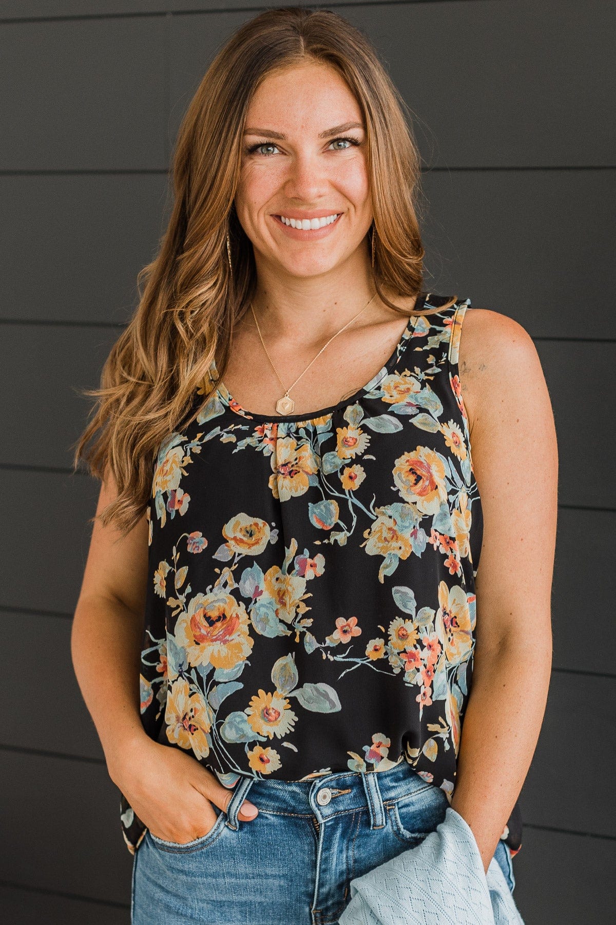 Under Your Spell Floral Tank Top- Black