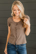 Hold Me Forever Button Top- Dark Mocha