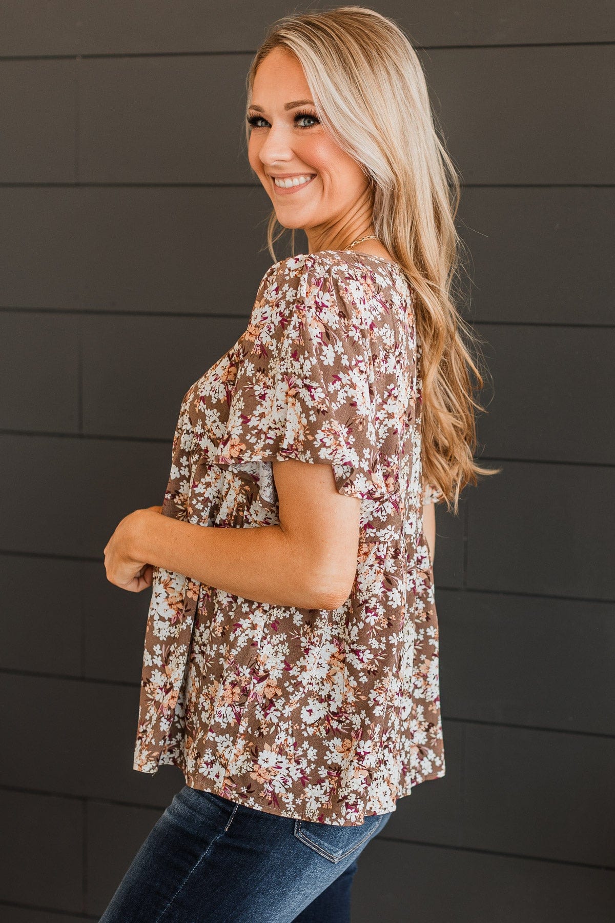 Reminisce With Me Floral Top- Brown