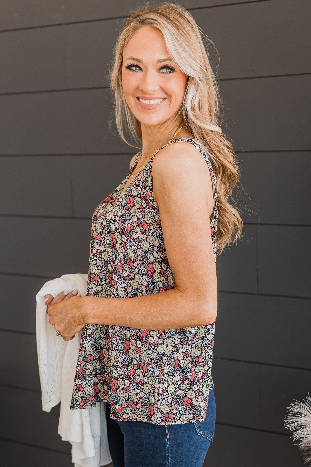 Pursuit Of Love Floral Tank Top- Black