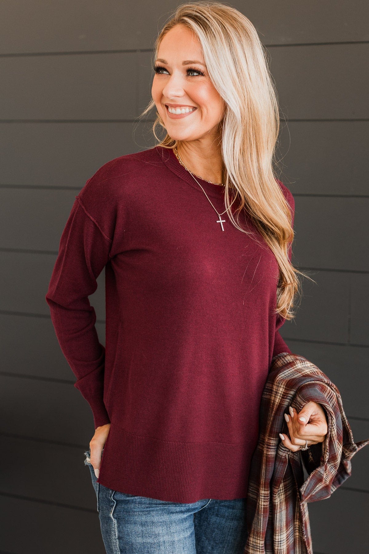 Go For It Knit Sweater- Burgundy