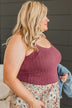 Happiness Is Within Ribbed Tank- Dark Mauve