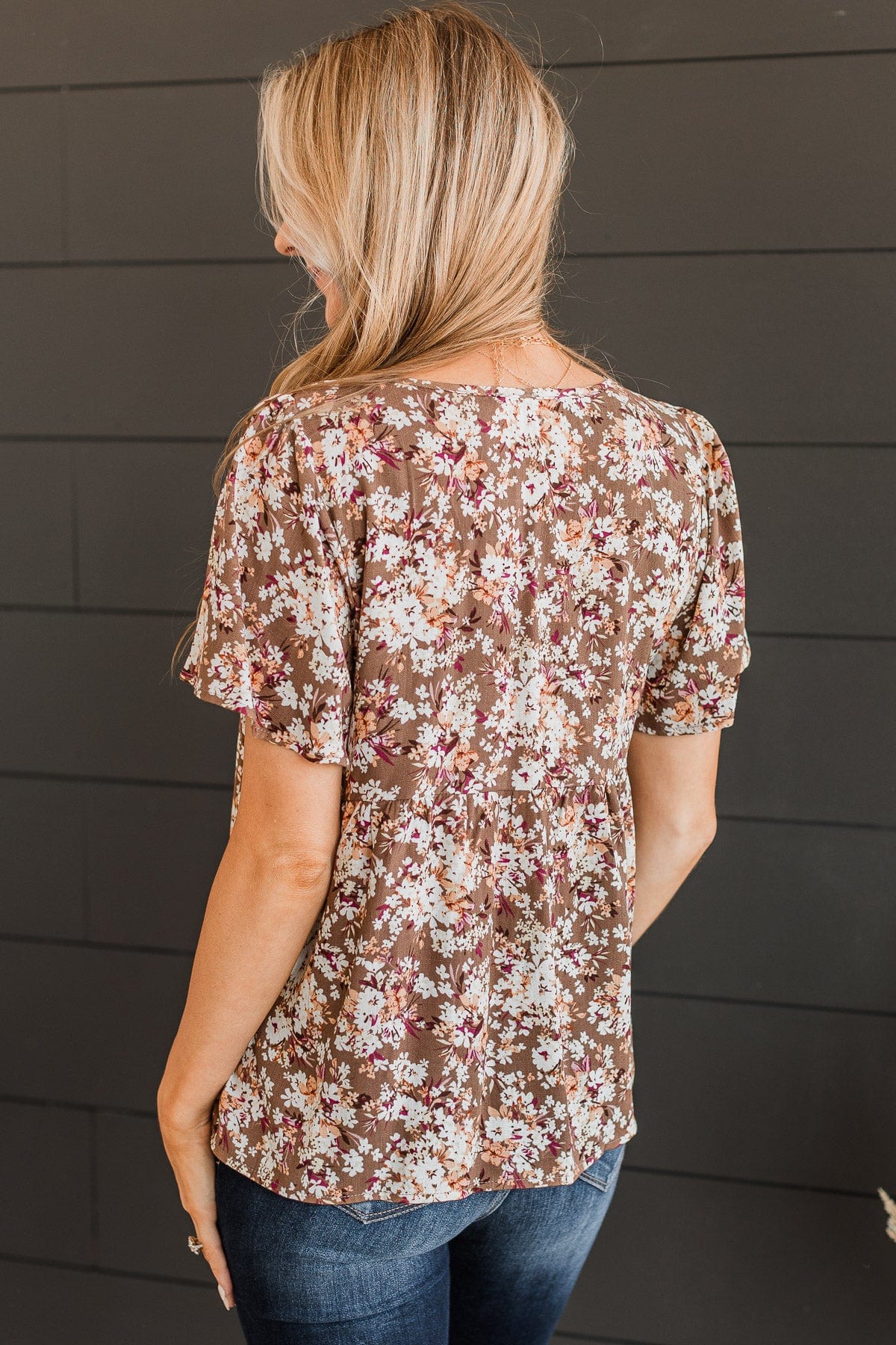 Reminisce With Me Floral Top- Brown