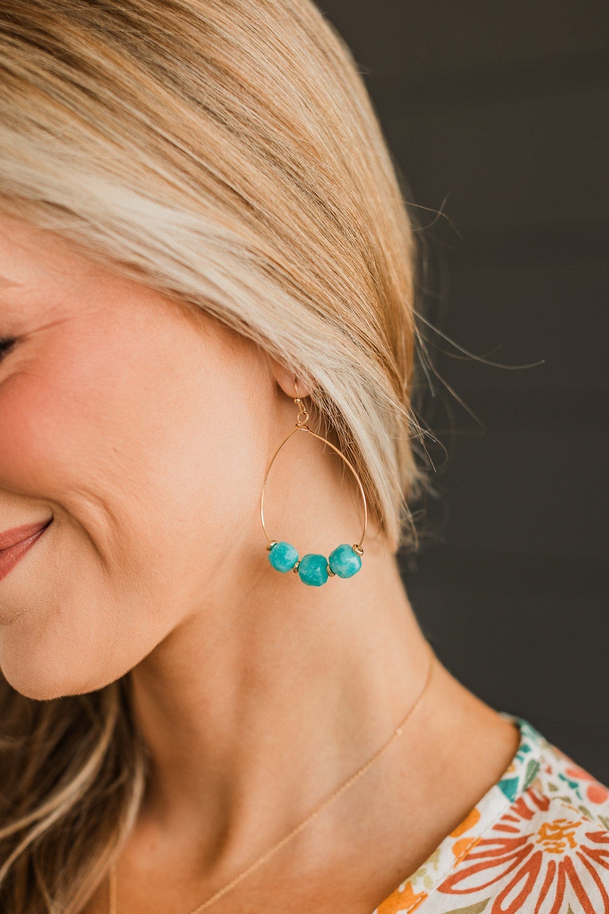 Major Charm Teardrop Hoop Earrings- Teal