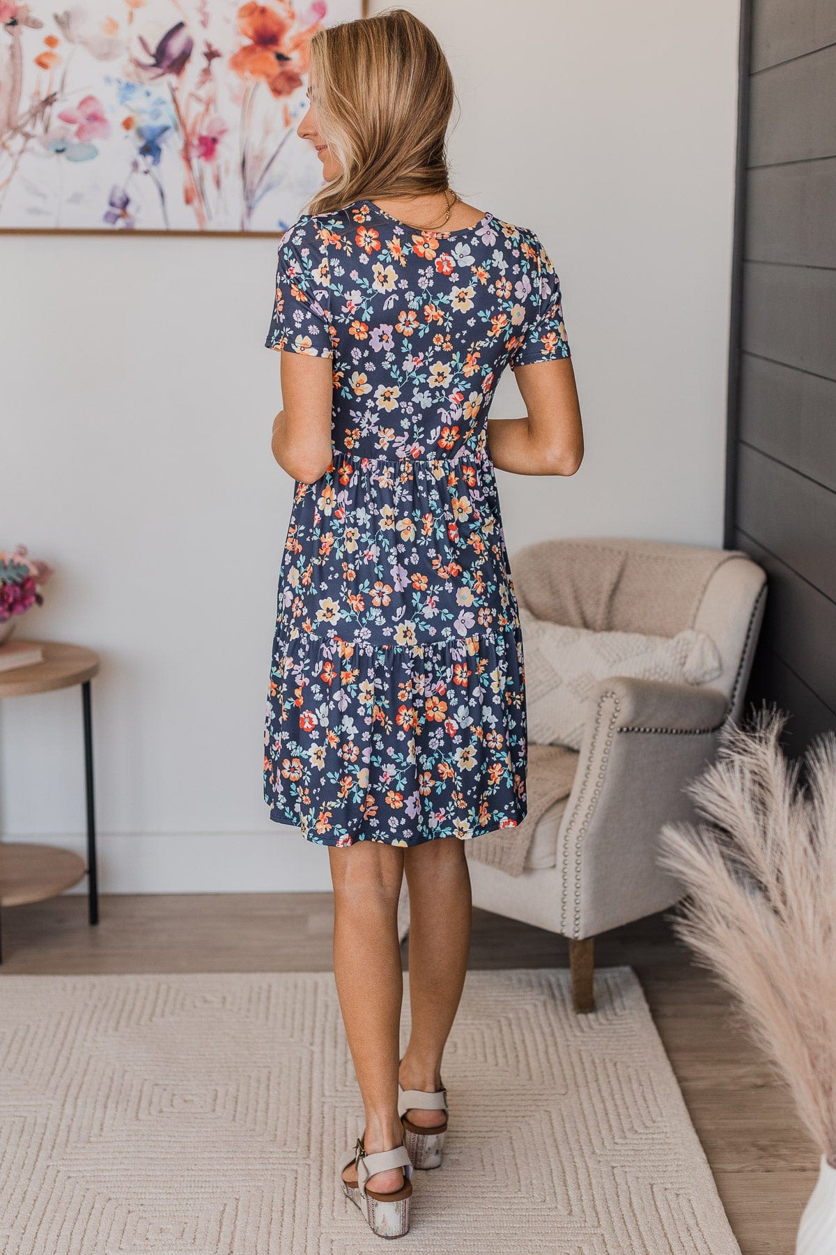 Madly In Love Floral Dress- Navy