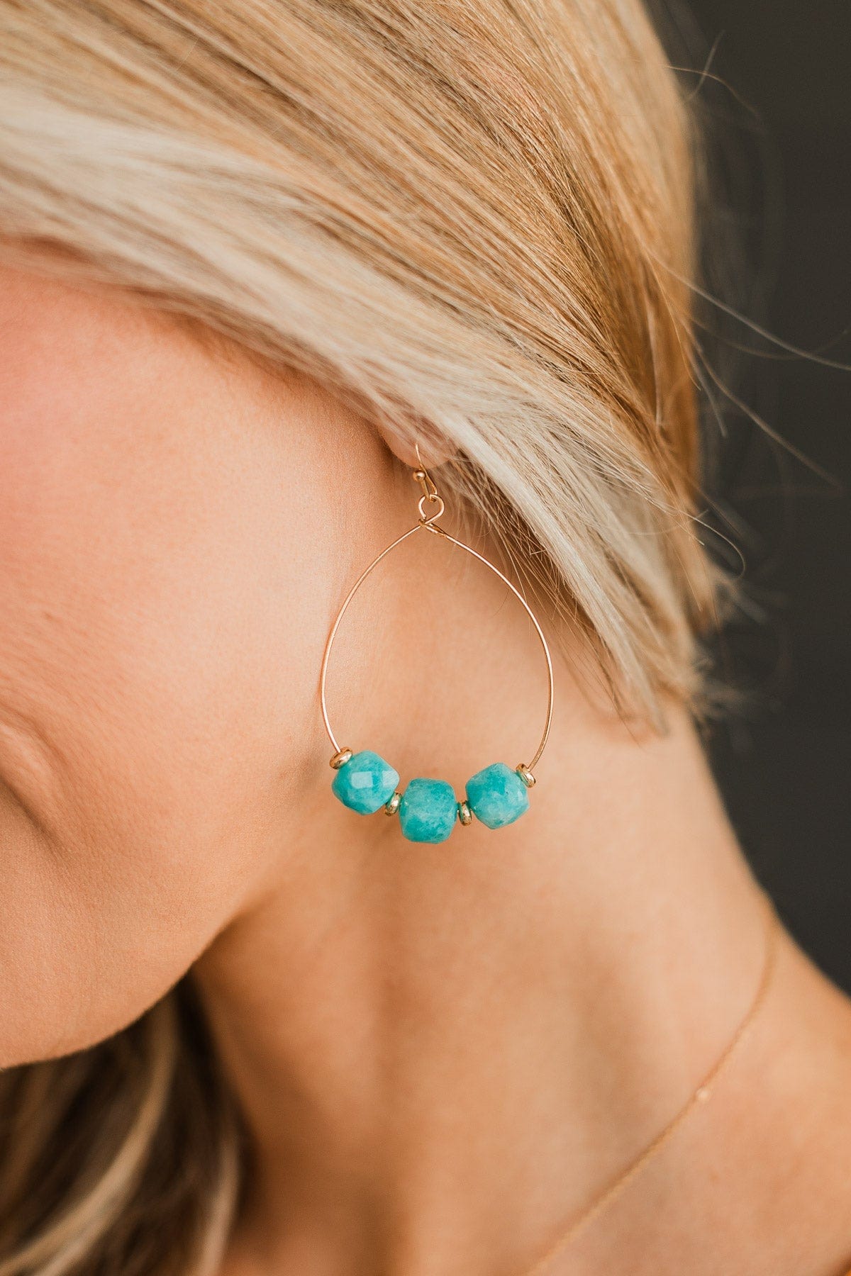 Major Charm Teardrop Hoop Earrings- Teal