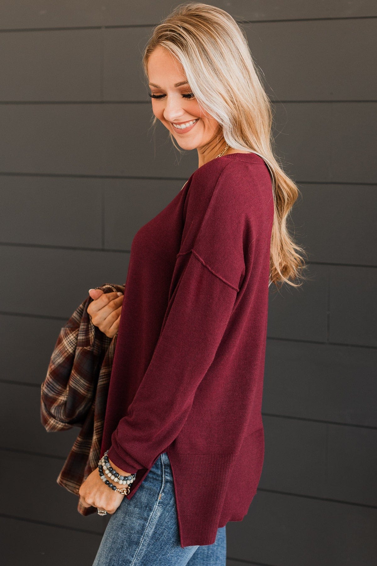 Go For It Knit Sweater- Burgundy