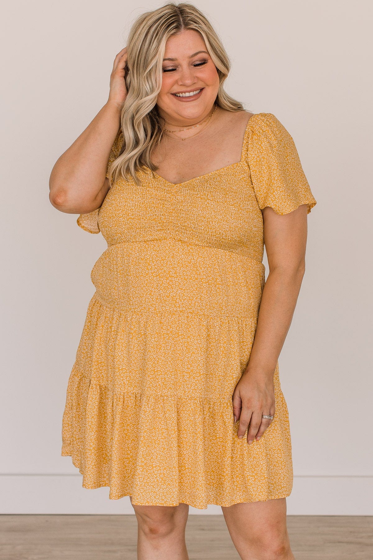 Grand Arrival Smocked Floral Dress- Golden Yellow