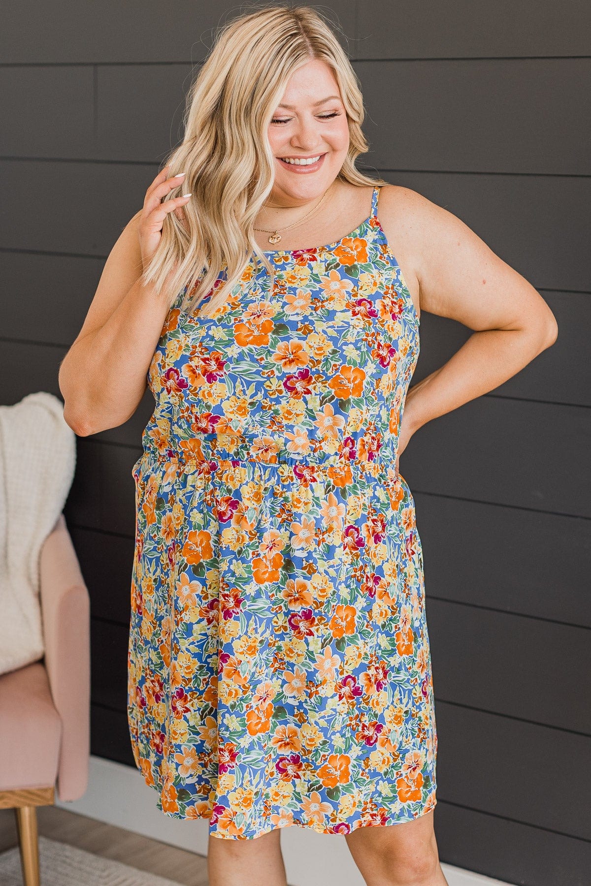 Island Getaway Floral Dress- Royal Blue