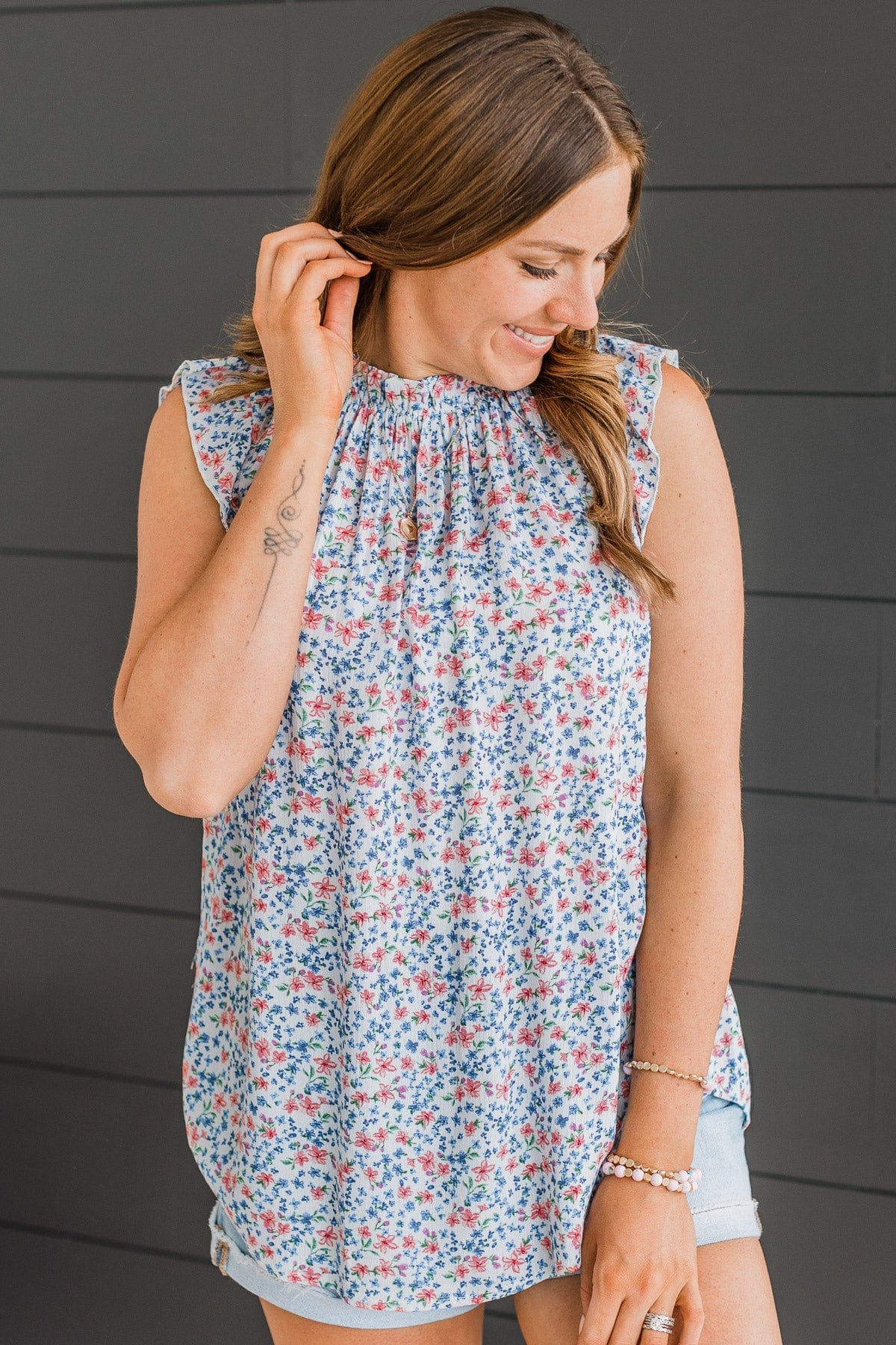 Sweeter Than Ever Ruffle Top- Ivory & Royal Blue