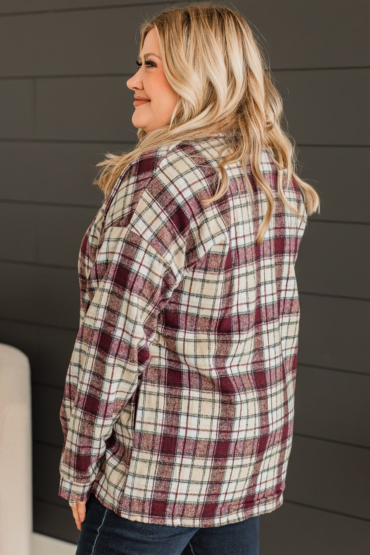 Campfire Nights Plaid Jacket- Plum & Beige