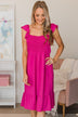 Dreamy Romance Smocked Dress- Hot Pink
