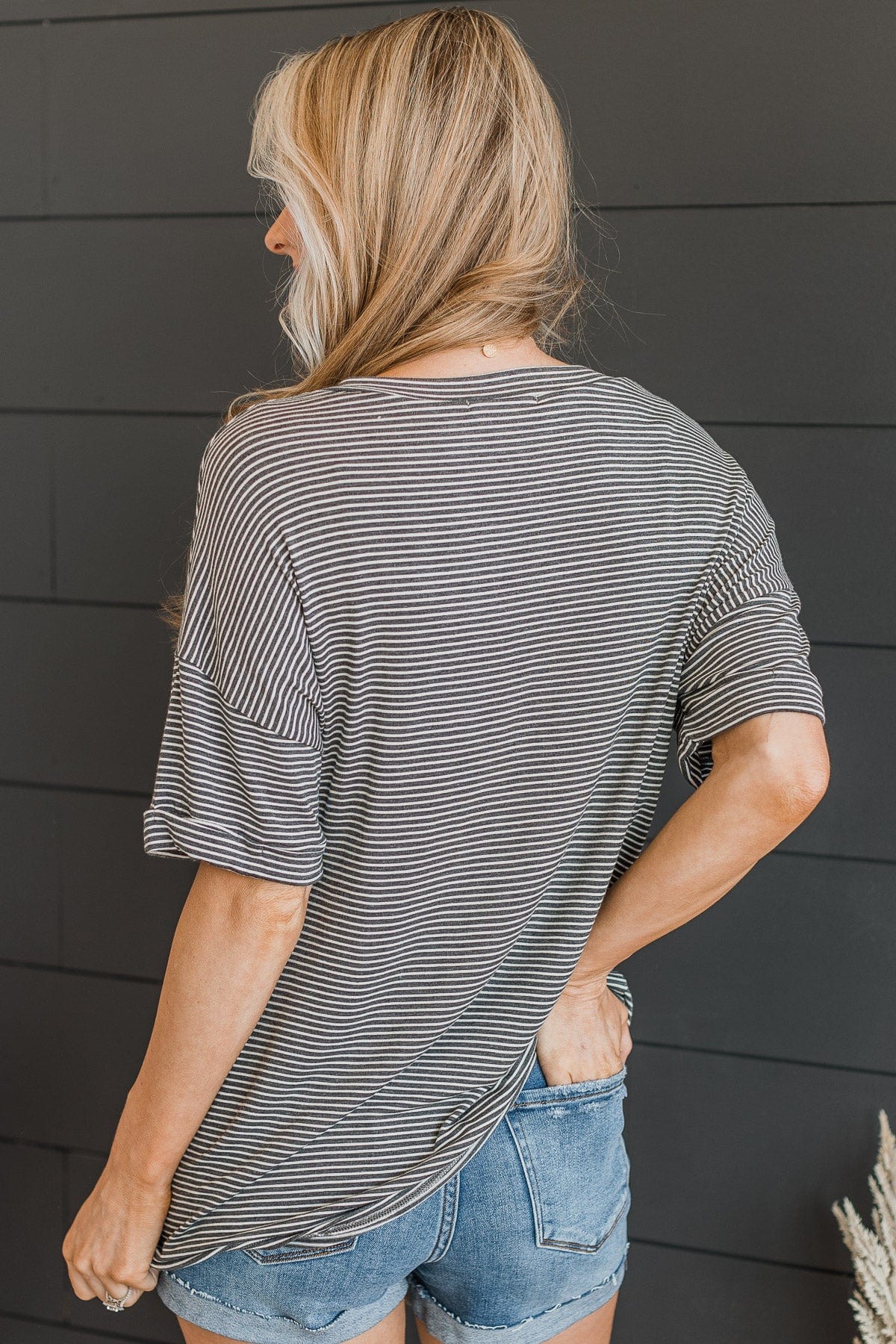 Under The Radar Striped Top- Charcoal