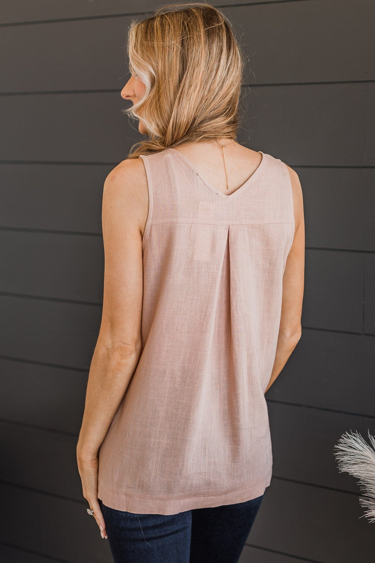 Awaited Love Button Tank Top- Blush
