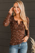 Piercing Beauty Floral Henley Top- Chocolate
