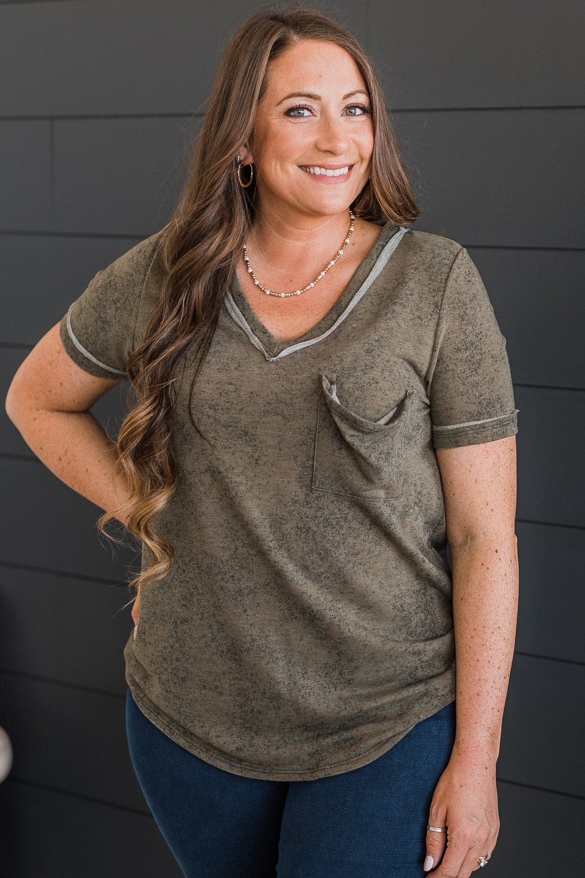 Meant For This V-Neck Top- Vintage Olive