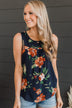 Intrigued By You Floral Tank Top- Navy