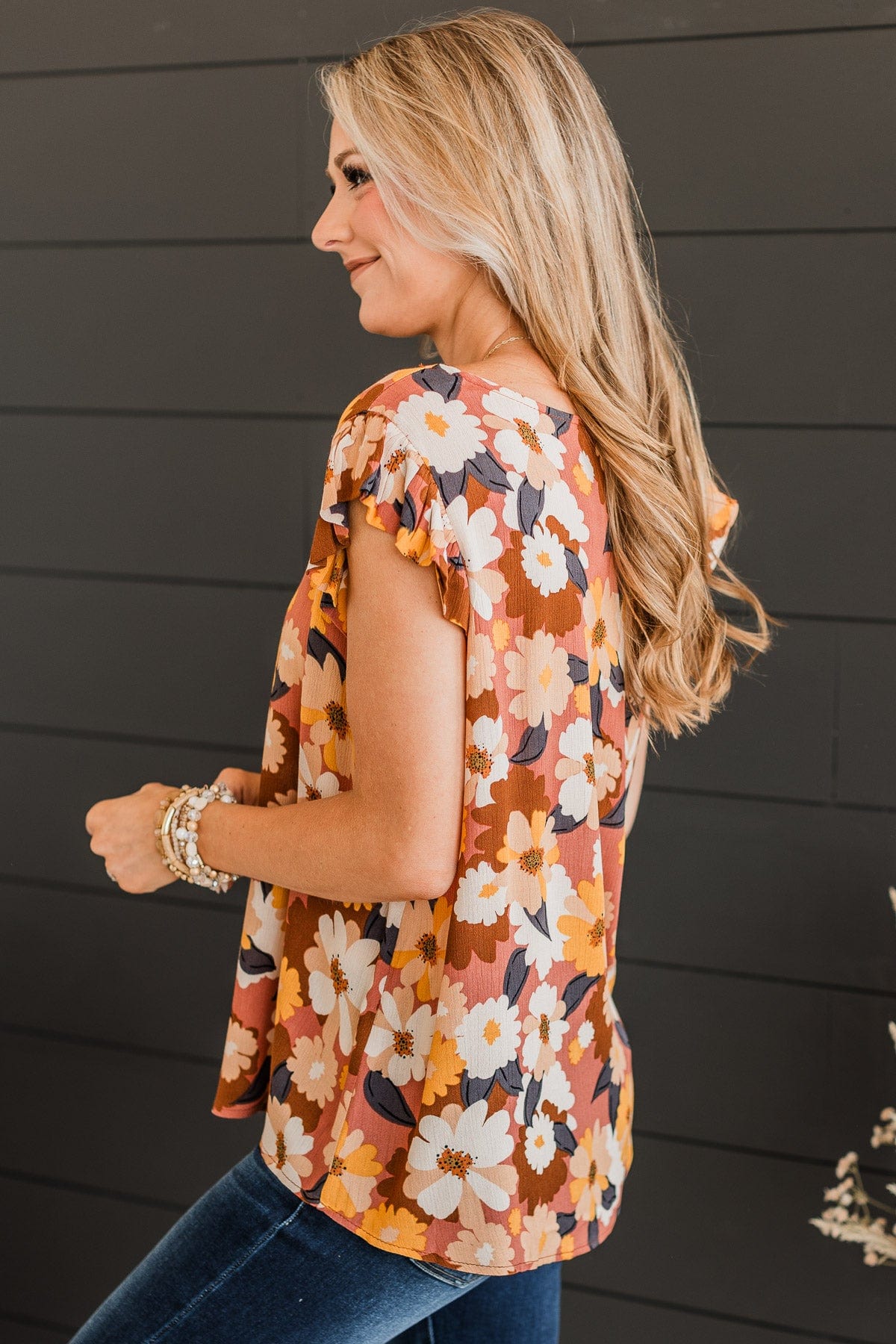 No Comparison Floral Top- Mauve & Yellow