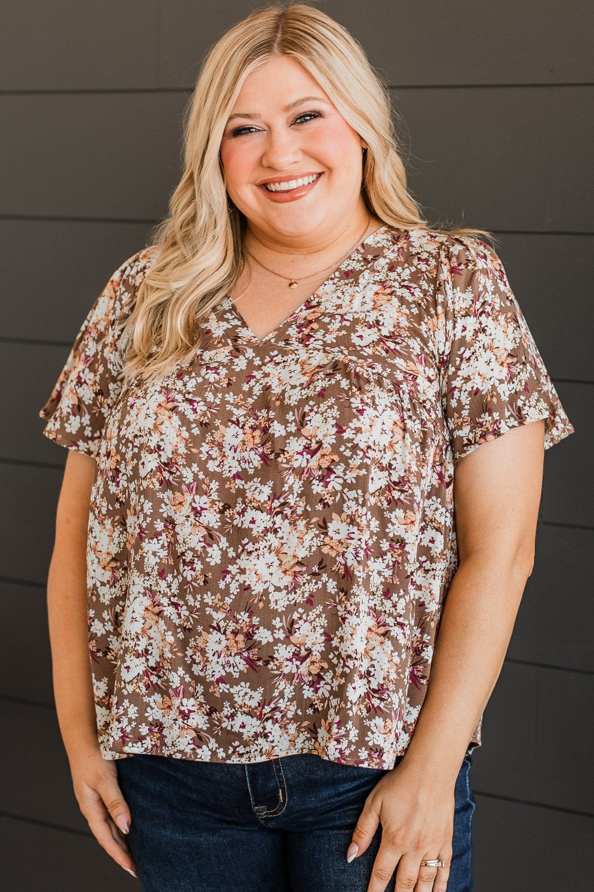 Reminisce With Me Floral Top- Brown