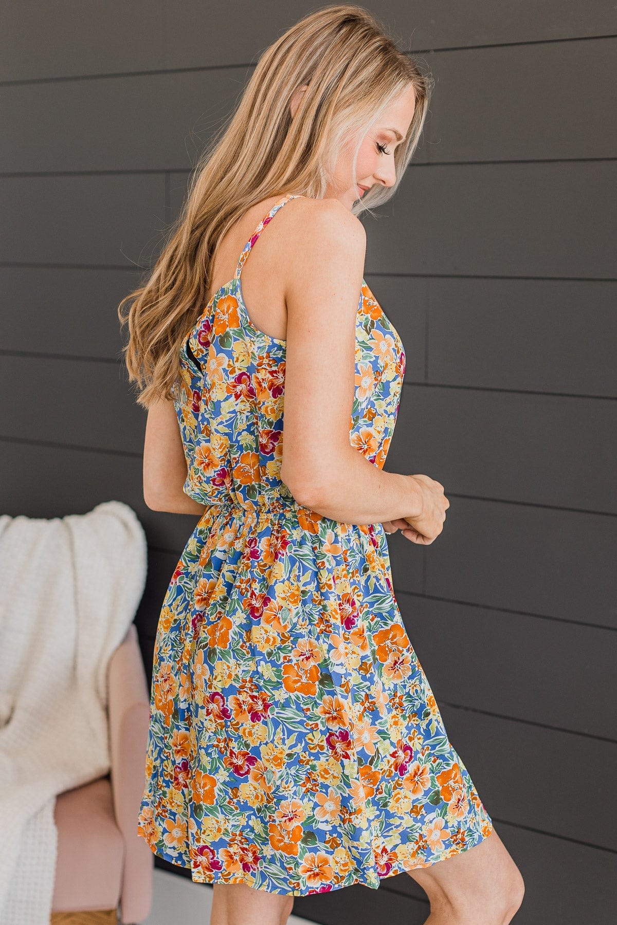 Island Getaway Floral Dress- Royal Blue
