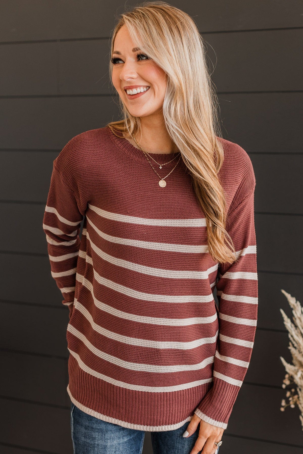 Maroon and white striped sweater clearance