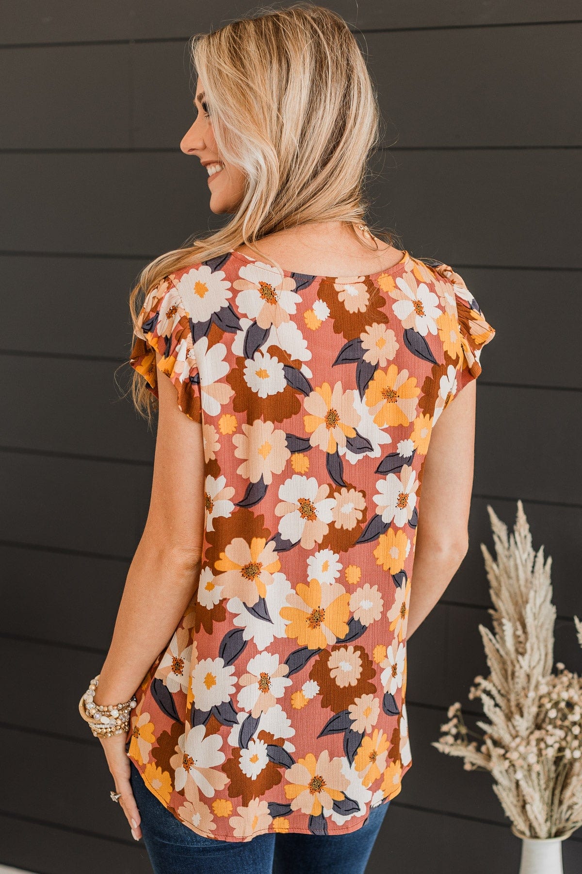 No Comparison Floral Top- Mauve & Yellow