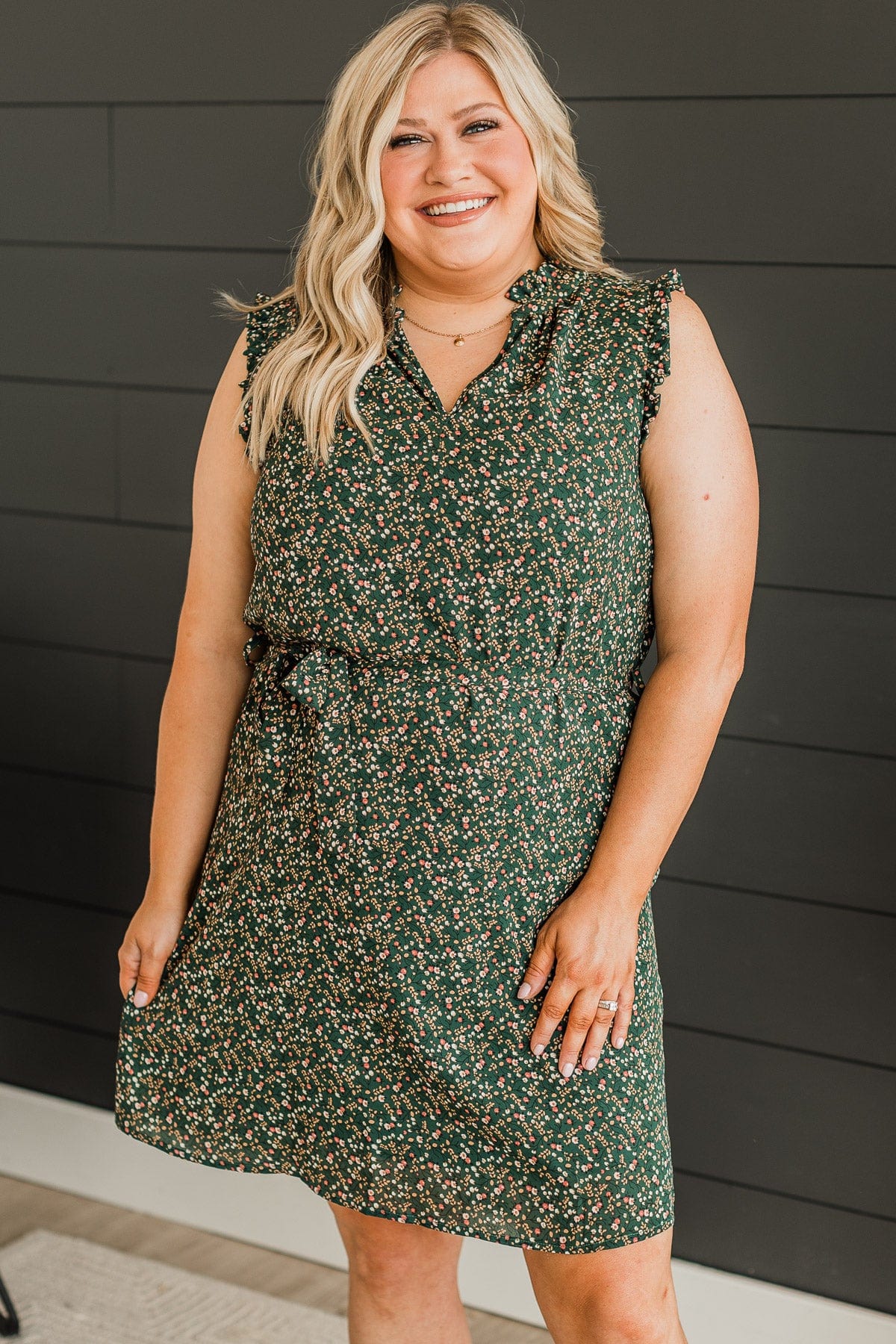 Feeling Confident Floral Dress- Hunter Green Feeling Confident Floral Dress- Hunter Green