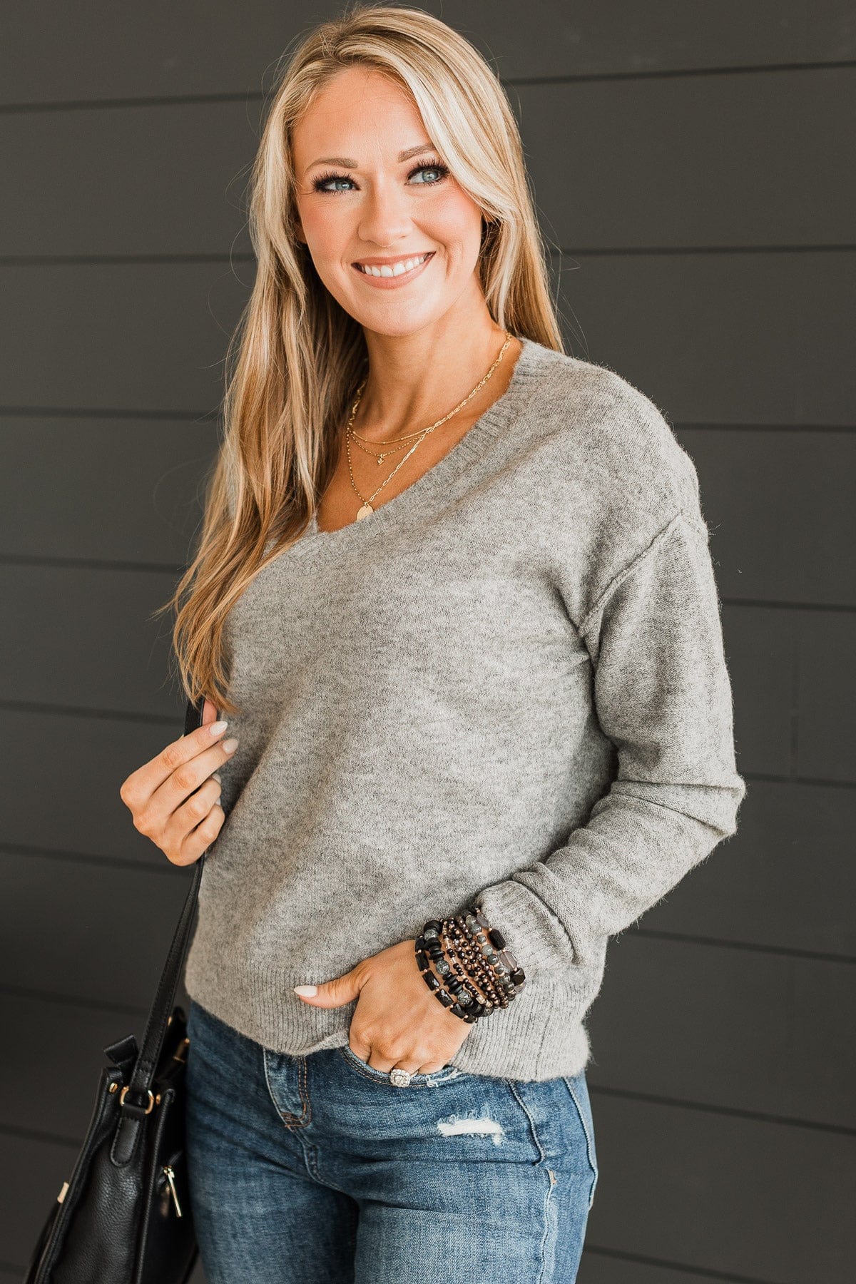 With All My Heart Knit Sweater- Heather Grey – The Pulse Boutique