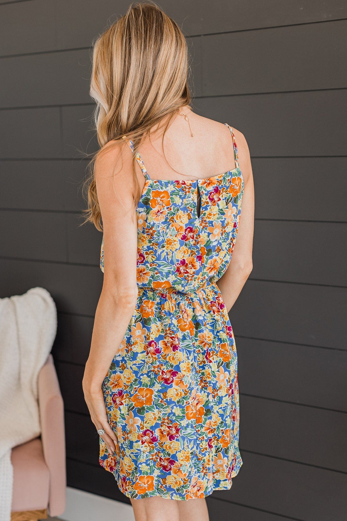 Island Getaway Floral Dress- Royal Blue