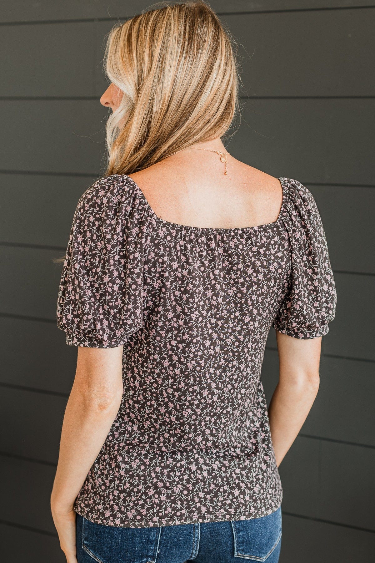 Caught Feelings Floral Top- Charcoal